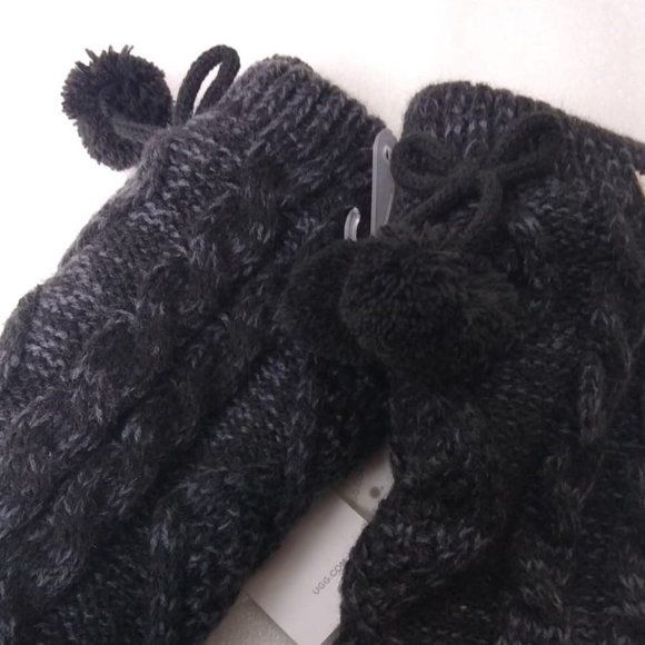 UGGs Black Cable Knit Pom-poms Women's One Size - Picture 3 of 6